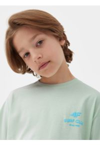 4f - T-shirt z nadrukiem chłopięcy. Kolor: turkusowy. Materiał: bawełna. Wzór: nadruk #2