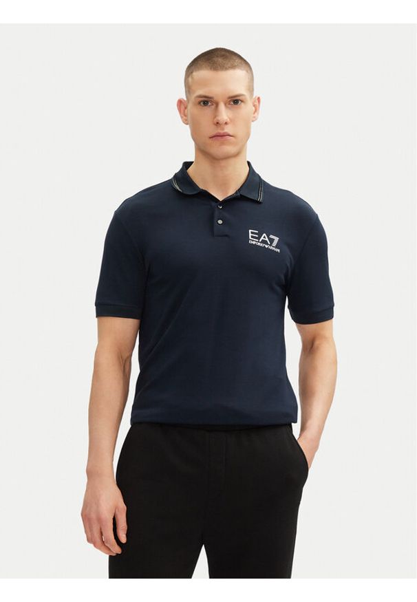 EA7 Emporio Armani Polo 7M000300 AF13739 UB102 Granatowy Slim Fit. Typ kołnierza: polo. Kolor: niebieski. Materiał: wiskoza