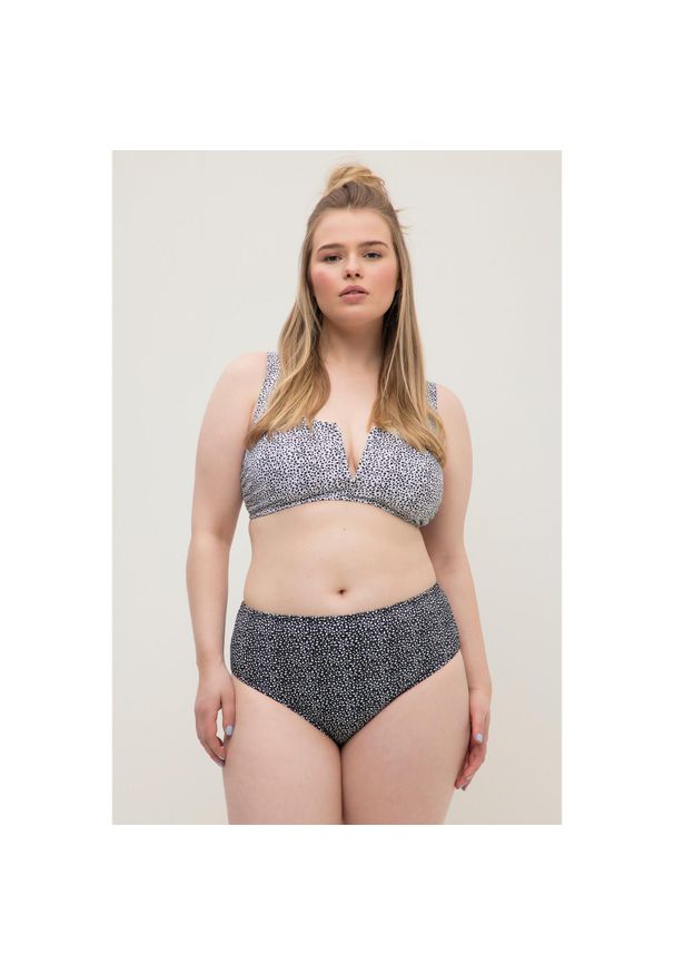 ULLA POPKEN - Damskie Majteczki bikini wysoki stan wzór w groszki. Stan: podwyższony. Kolekcja: plus size. Kolor: czarny. Materiał: poliester, elastan, poliamid, materiał. Wzór: grochy