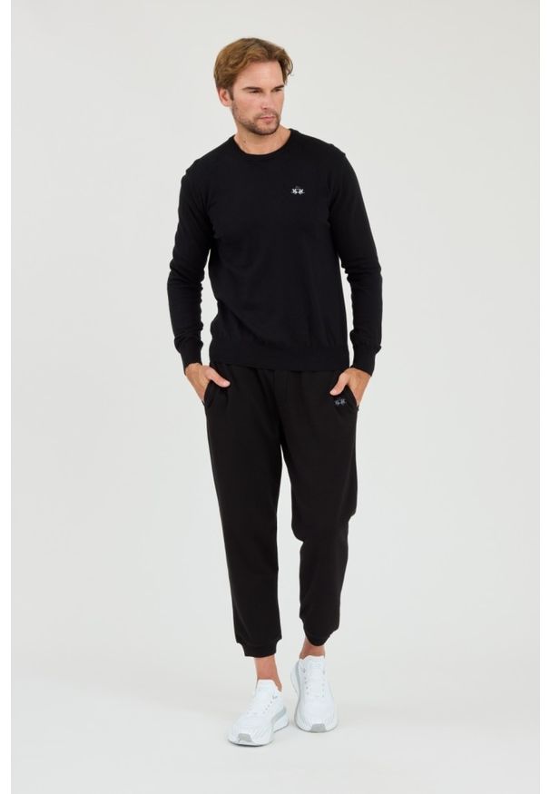 La Martina - LA MARTINA Czarny męski sweter wełniany, Rozmiar XXL. Kolor: czarny. Materiał: wełna