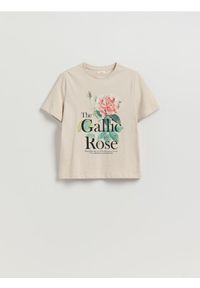 Reserved - T-shirt z nadrukiem - beżowy. Kolor: beżowy. Materiał: bawełna, dzianina. Wzór: nadruk