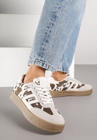 Born2be - Czarno-Białe Sneakersy z Geometrycznym Wzorem Adelnaria. Okazja: na co dzień. Kolor: czarny. Materiał: jeans. Wzór: geometria #3