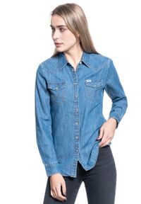 Wrangler - KOSZULA DAMSKA WRANGLER LS DENIM SHIRT MID INDIGO W5Z12AX8E 112130360. Materiał: denim