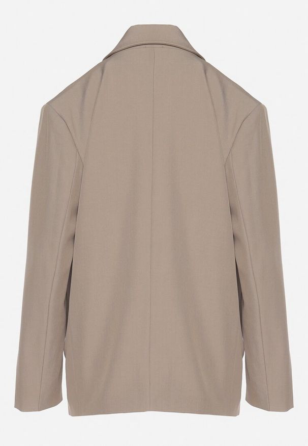 Born2be - Beżowa Dwurzędowa Marynarka z Usztywnioną Linią Ramion Sonarilla. Okazja: na co dzień. Kolor: beżowy. Materiał: jeans. Styl: casual, elegancki, klasyczny