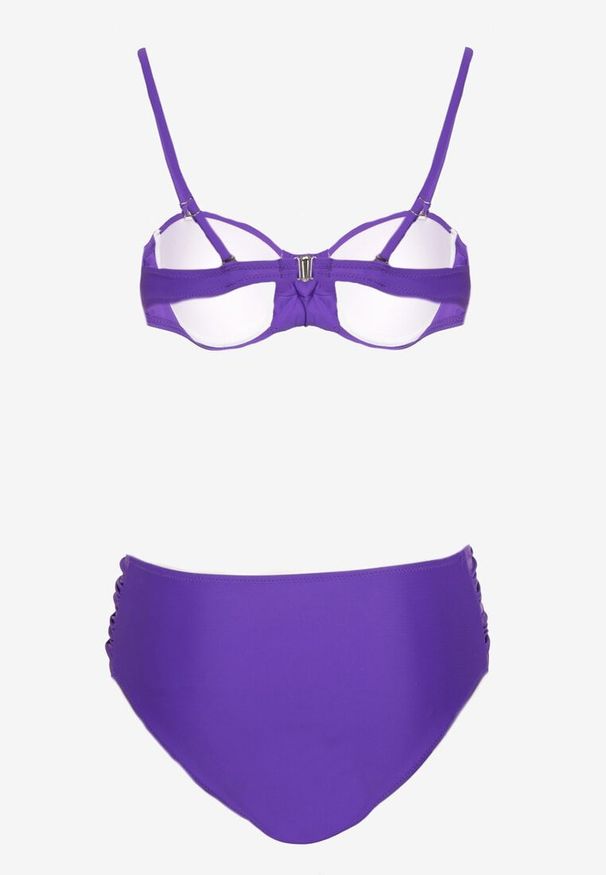 Renee - Fioletowe Bikini Figi i Usztywniany Biustonosz z Marszczeniem Vintelle. Kolor: fioletowy