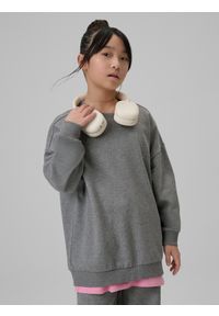 4f - 4F Bluza dresowa loose bez kaptura dziewczęca - szara 122/128 (6-8 lat). Okazja: na co dzień. Typ kołnierza: bez kaptura. Kolor: szary. Materiał: dresówka. Sezon: lato. Styl: casual #2
