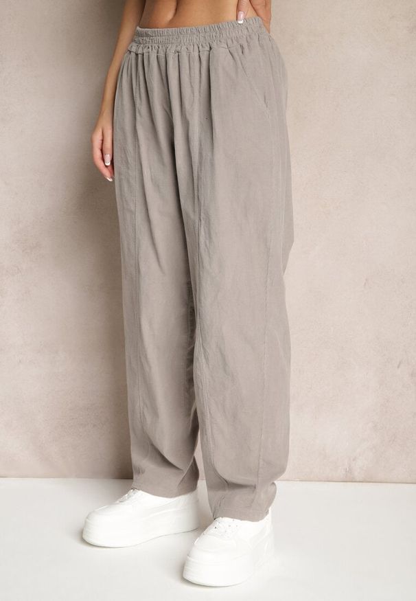 Renee - Szare Bawełniane Spodnie High Waist w Klasycznym Stylu Arivora. Okazja: na co dzień. Stan: podwyższony. Kolor: szary. Materiał: bawełna. Styl: klasyczny