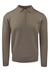Męski, Lekki Sweter z Wiskozy z Kołnierzykiem Polo - Brave Soul - Taupe. Typ kołnierza: polo. Kolor: beżowy, brązowy, wielokolorowy. Materiał: poliester, poliamid, wiskoza #1