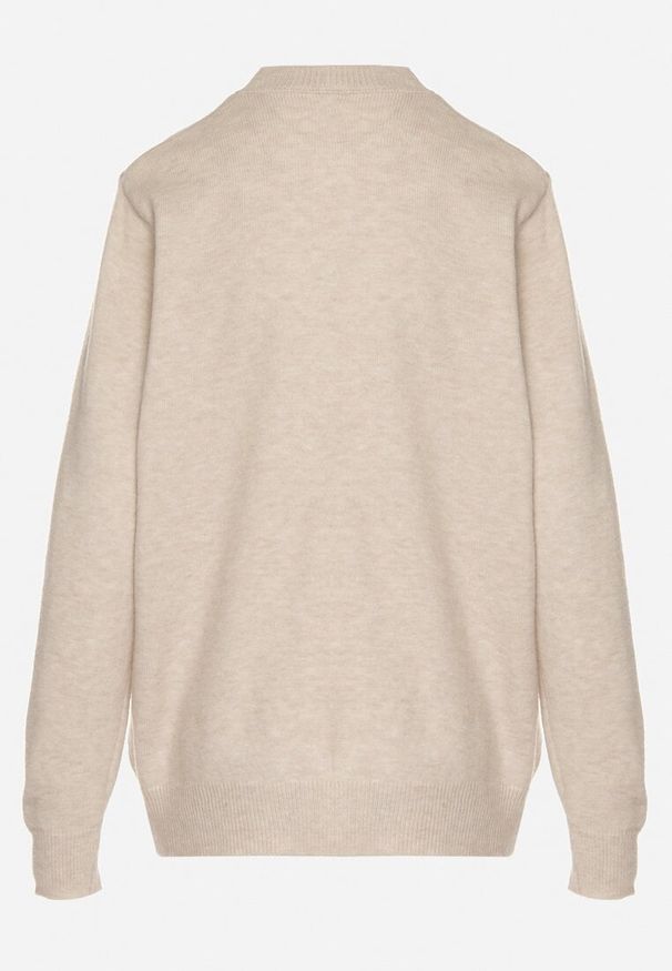 Born2be - Beżowy Casualowy Sweter z Wełną i Bawełną Nedalla. Okazja: na co dzień. Kolor: beżowy. Materiał: bawełna, wełna. Długość rękawa: długi rękaw. Długość: długie. Styl: casual