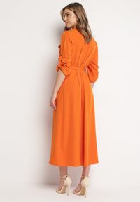 Born2be - Pomarańczowa Rozkloszowana Sukienka Maxi z Koszulową Górą i Wiązanym Paskiem Indiga. Kolor: pomarańczowy. Materiał: materiał. Wzór: jednolity. Typ sukienki: koszulowe. Długość: maxi #7