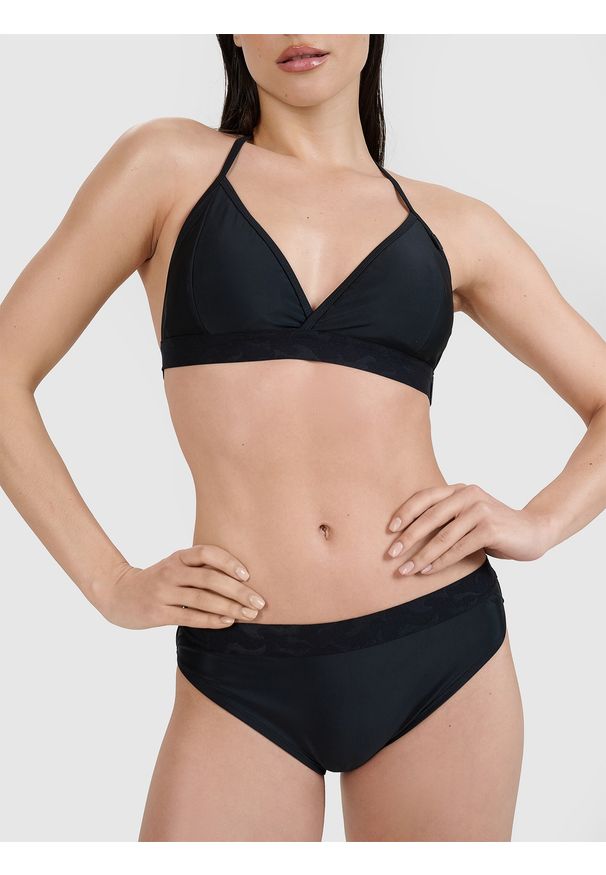4f - 4F Dół od bikini damski - czarny L. Kolor: czarny. Materiał: guma, włókno, syntetyk, materiał, elastan