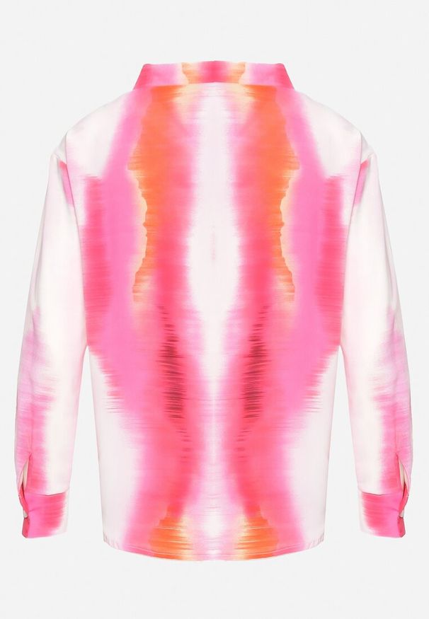 Born2be - Biało-Fuksjowa Koszula z Wzorem Tie-Dye Aranepia. Okazja: na co dzień. Kolor: różowy. Materiał: jeans. Wzór: aplikacja. Styl: elegancki, casual