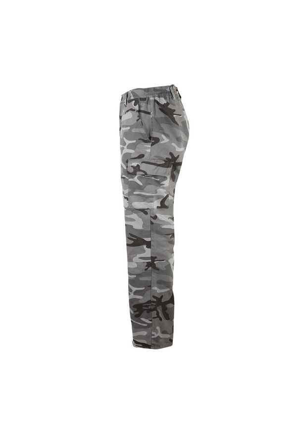 SOLOGNAC - Spodnie Solognac Steppe 300 camo wytrzymałe. Kolor: szary. Materiał: bawełna, poliester, materiał. Sport: outdoor