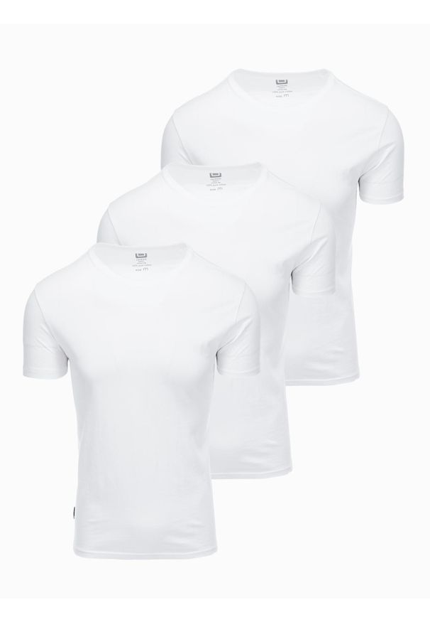 Ombre Clothing - Zestaw męskich koszulek bawełnianych BASIC z okrągłym dekoltem – 3x biały V11. Okazja: na co dzień. Kolor: biały. Materiał: bawełna. Styl: casual, klasyczny