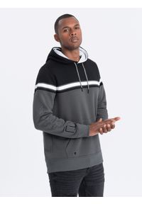 Ombre Clothing - Bluza męska z kapturem trzykolorowa - szara V2 - Rozmiar: L. Typ kołnierza: kaptur. Kolor: szary. Materiał: poliester, bawełna
