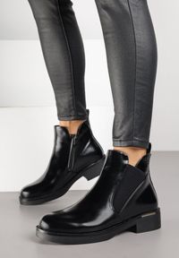 Born2be - Czarne Botki Sztyblety z Metalicznym Zdobieniem Ervese. Okazja: na spotkanie biznesowe, do pracy, na co dzień. Kolor: czarny. Materiał: jeans. Wzór: aplikacja. Obcas: na obcasie. Styl: glamour, biznesowy, casual. Wysokość obcasa: średni