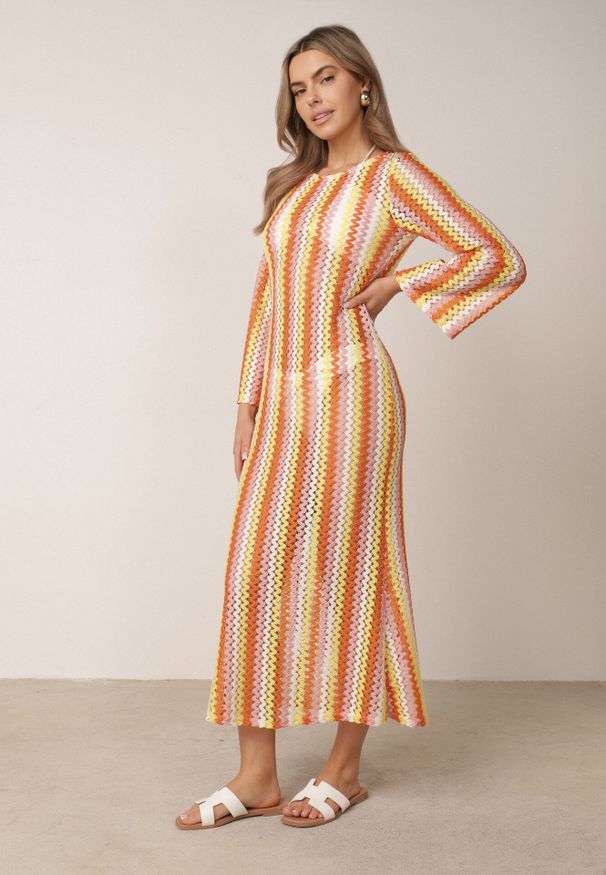 Born2be - Pomarańczowa Rustykalna Sukienka Letnia z Plecionki w Paski Ixelle. Okazja: na co dzień. Kolor: pomarańczowy. Długość rękawa: długi rękaw. Wzór: paski. Sezon: lato. Typ sukienki: proste. Styl: elegancki, klasyczny, wakacyjny, casual