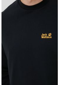 Jack Wolfskin bluza bawełniana męska kolor czarny gładka. Okazja: na co dzień. Kolor: czarny. Materiał: bawełna. Wzór: gładki. Styl: casual #3