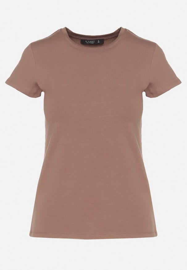 Born2be - Brązowy Bawełniany Klasyczny T-shirt Lunolia. Okazja: na co dzień. Kolor: brązowy. Materiał: bawełna. Wzór: gładki. Styl: klasyczny