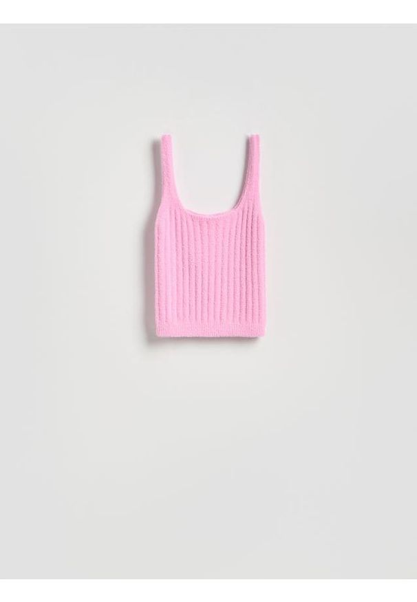 Reserved - Dzianinowy top - różowy. Kolor: różowy. Materiał: dzianina