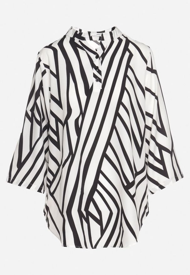 Born2be - Biała Koszula z Bawełną i Geometrycznym Wzorem Tiarine. Okazja: na spotkanie biznesowe, na co dzień. Typ kołnierza: kołnierzyk klasyczny. Kolor: biały. Materiał: bawełna. Wzór: geometria. Styl: casual, klasyczny, biznesowy