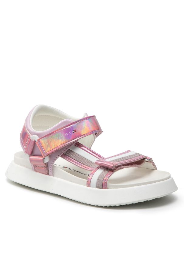 TOMMY HILFIGER - Sandały Tommy Hilfiger Velcro Sandal T3A2-32180-1382 M Pink/White X054. Kolor: różowy. Materiał: skóra