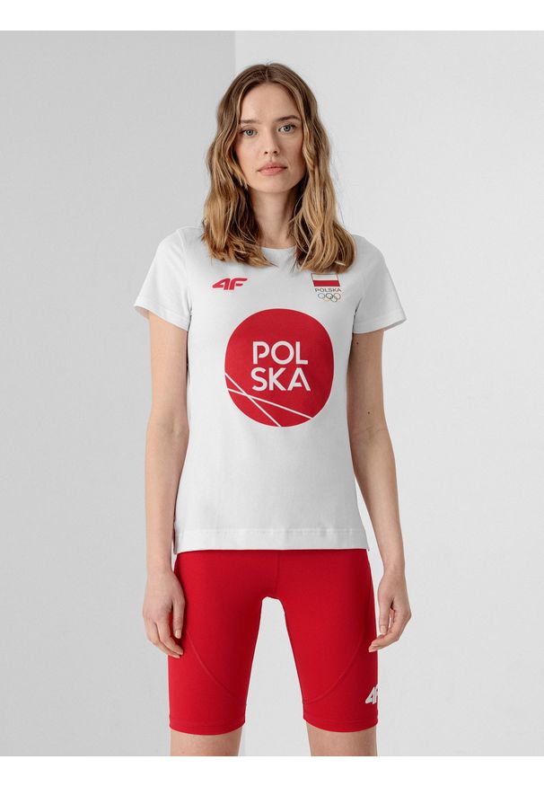 4f - Koszulka damska Polska - Tokio 2020. Kolor: biały. Materiał: bawełna, dzianina. Wzór: nadruk. Sezon: lato