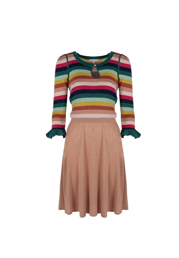 Patrizia Pepe Sukienka | 8A0435/A1QZA | Kobieta | Wielokolorowy. Okazja: na co dzień. Kolor: wielokolorowy. Materiał: wiskoza, poliester, poliamid. Wzór: aplikacja, paski. Typ sukienki: proste. Styl: elegancki, casual, klasyczny. Długość: midi