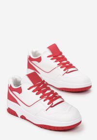 Born2be - Biało-Czerwone Sznurowane Sneakersy na Płaskiej Podeszwie Mefin. Nosek buta: okrągły. Zapięcie: sznurówki. Kolor: biały. Materiał: materiał. Sezon: wiosna, jesień. Obcas: na płaskiej podeszwie. Wysokość obcasa: niski #4