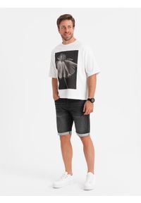 Ombre Clothing - Szorty jeansowe męskie z podwiniętą nogawką - czarne V3 - Rozmiar: S. Kolor: czarny. Materiał: jeans. Wzór: aplikacja. Sezon: lato. Styl: klasyczny #11