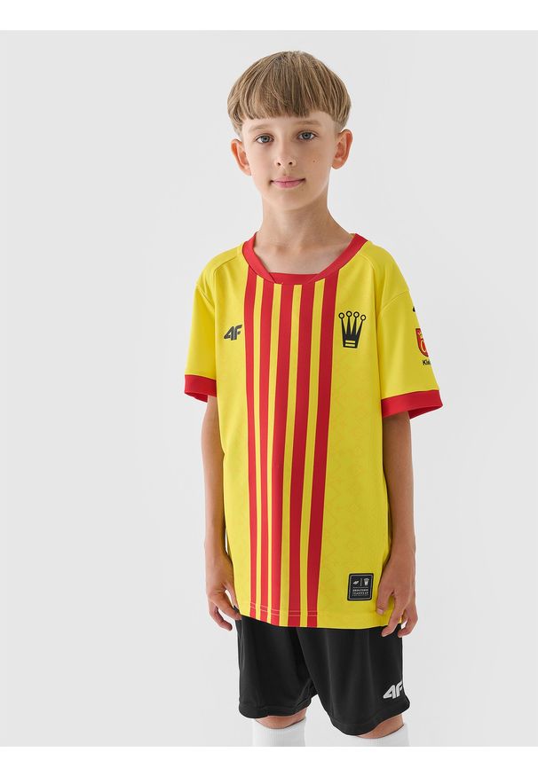 4f - 4F Koszulka klubowa domowa z sezonu 2024/25 chłopięca 4F x Korona Kielce - multikolor 122/128 (6-8 lat). Okazja: do domu. Kolor: wielokolorowy. Materiał: dzianina, włókno, koronka. Wzór: haft, koronka. Sezon: lato