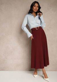 Renee - Bordowa Spódnica o Rozkloszowanym Kroju Melobia. Okazja: na co dzień. Kolor: czerwony. Wzór: aplikacja, gładki. Styl: elegancki, casual