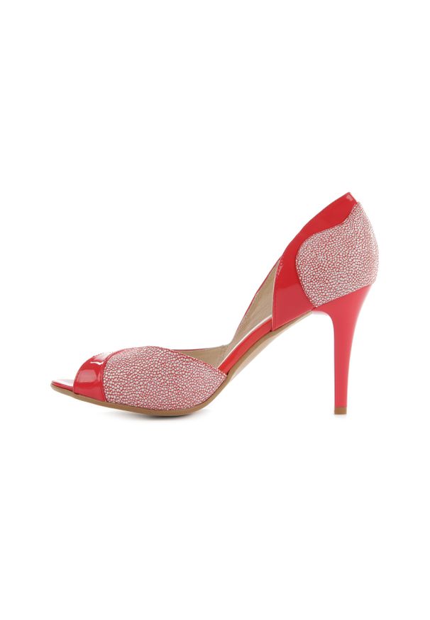 Czerwone czółenka peep toe Bayla na obcasie, klasyczne, na co dzień, z cholewką