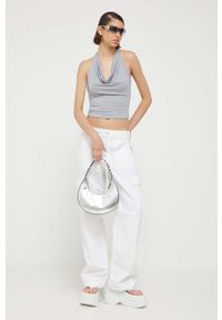 Hollister Co. spodnie damskie kolor biały proste high waist. Stan: podwyższony. Kolor: biały. Materiał: tkanina #1