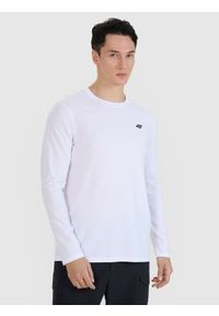 4f - 4F Longsleeve regular gładki męski - biały S. Okazja: na co dzień. Kolor: biały. Materiał: jersey, bawełna, dzianina. Długość rękawa: długi rękaw. Długość: długie. Wzór: gładki. Styl: sportowy, klasyczny, casual #1