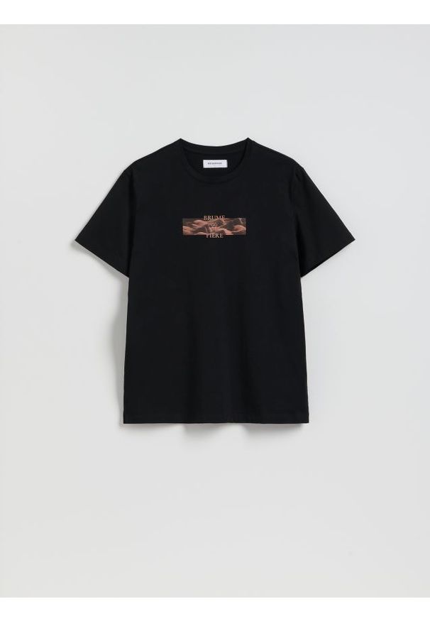 Reserved - T-shirt regular z bawełny merceryzowanej - czarny. Kolor: czarny. Materiał: bawełna