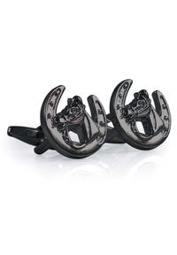 Adam Collection - Grafitowe spinki do mankietów - koń w podkowie A273. Kolor: szary #1