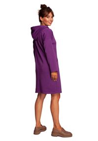 Be Active - Sukienka bluza z kapturem i kieszeniami bawełniana fioletowa. Okazja: na spacer, na co dzień. Typ kołnierza: kaptur. Kolor: fioletowy. Materiał: bawełna. Styl: casual