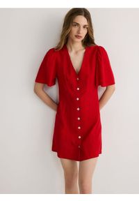 Reserved - Sukienka mini z wiskozą - czerwony. Kolor: czerwony. Materiał: wiskoza. Długość: mini