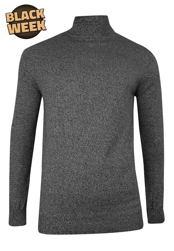 Golf Popielaty, Melanżowy, Elegancki, Klasyczny, Męski -Brave Soul- 100% BAWEŁNA. Typ kołnierza: golf. Kolor: szary. Materiał: bawełna. Wzór: melanż. Sezon: zima, jesień. Styl: klasyczny, elegancki