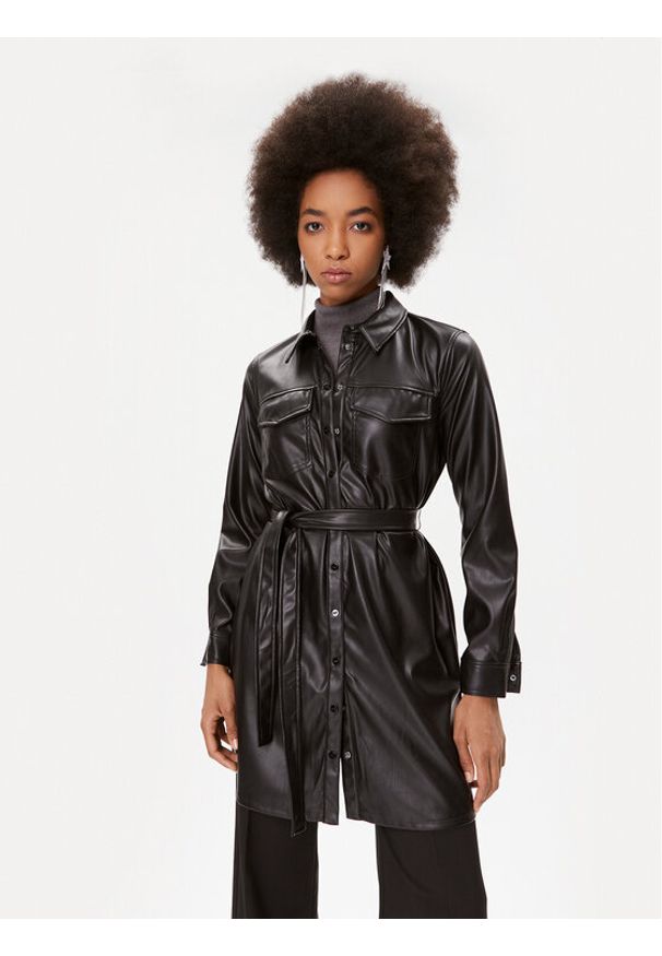 DKNY Sukienka skórzana P2HBTO59 Czarny Regular Fit. Kolor: czarny. Materiał: syntetyk