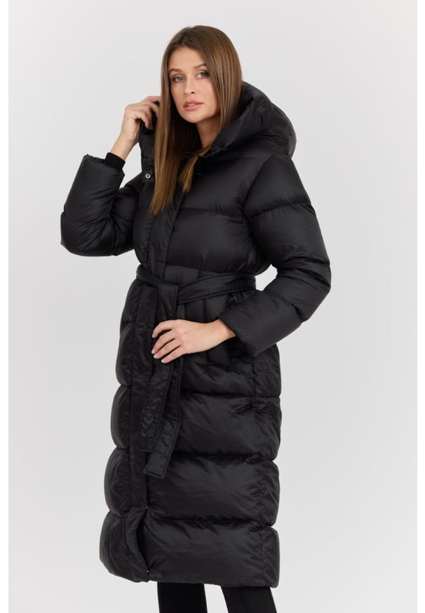 Hetrego - HETREGO Czarny damski puchowy płaszcz Karen Woman Quilted Coat. Kolor: beżowy. Materiał: puch. Długość rękawa: długi rękaw. Długość: długie. Styl: elegancki