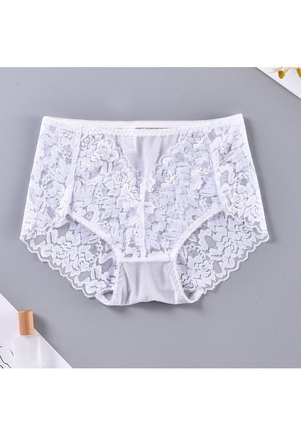 Intica - Majtki koronkowe z pełnym tyłem eleganckie Heidine. Kolor: biały. Materiał: koronka. Wzór: koronka