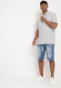 Born2be - Niebieskie Szorty Jeansowe z Przetarciami i Paskiem z Imitacji Skóry Tleasa. Okazja: na co dzień. Kolor: niebieski. Materiał: jeans, skóra. Styl: casual #6
