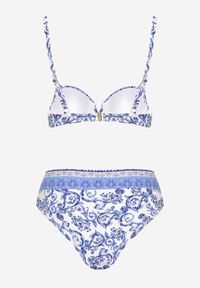 Born2be - Niebieskie Bikini w Ornamentalny Wzór Biustonosz i Majtki Figi Mirazia. Kolor: niebieski. Wzór: ażurowy