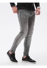 Ombre Clothing - Spodnie męskie jeansowe SLIM FIT P1064 - szare - XXL. Okazja: na co dzień. Kolor: szary. Materiał: jeans. Styl: casual