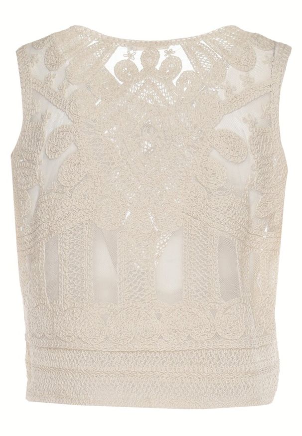 Born2be - Jasnobeżowy Haftowany Top z Bawełną Elnesta. Okazja: na imprezę. Kolor: beżowy. Materiał: bawełna. Wzór: haft. Styl: elegancki