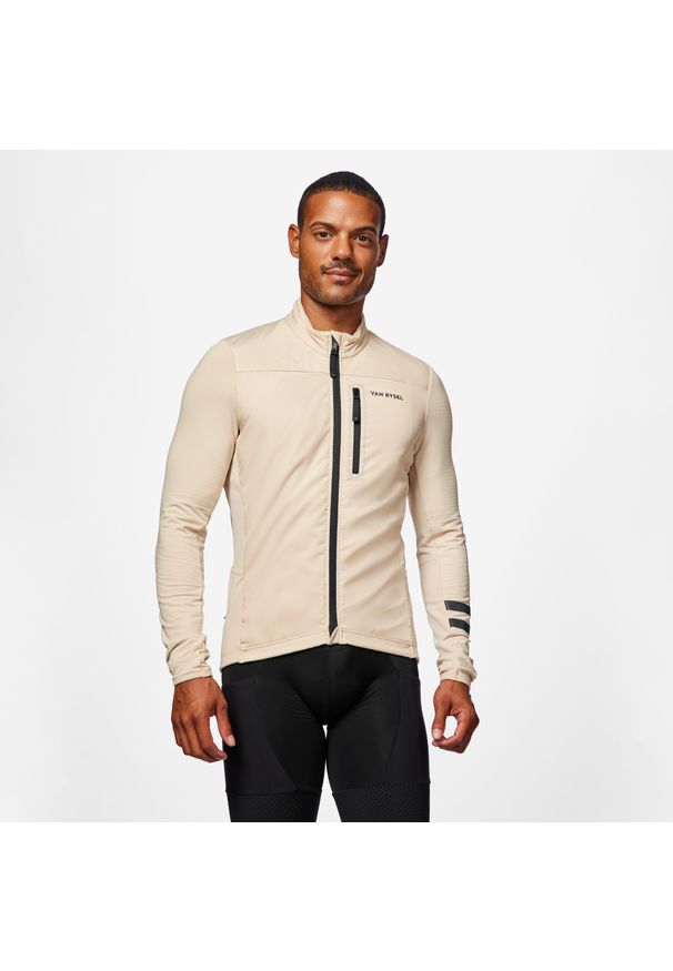 VAN RYSEL - Koszulka rowerowa szosowa Van Rysel EDR długi rękaw. Kolor: beżowy. Materiał: materiał, polar. Długość rękawa: długi rękaw. Długość: długie. Sezon: zima. Sport: kolarstwo, wspinaczka
