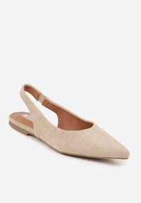 Renee - Jasnobeżowe Balerinki Typu Slingback Diarin. Nosek buta: otwarty. Kolor: beżowy. Materiał: zamsz, skóra. Sezon: lato. Obcas: na obcasie. Wysokość obcasa: niski #3