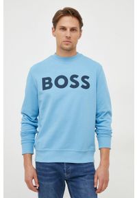BOSS Orange - Boss Orange bluza bawełniana męska kolor niebieski z nadrukiem. Kolor: niebieski. Materiał: bawełna. Wzór: nadruk #3